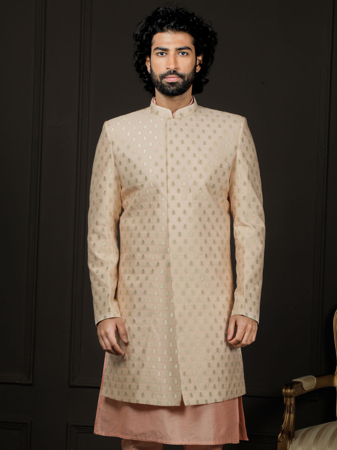 Men's Peach Silk Blend Sherwani Only Top