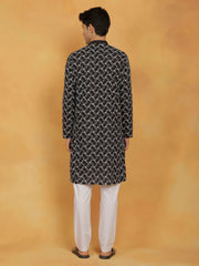 Men's Black And White Cotton Kurta And Pyjama Set