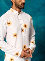 Men's Cream Cotton Blend Kurta Pyjama Set