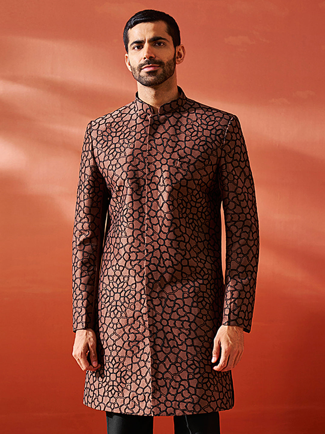 Men's Rust Silk Blend Sherwani Only Top