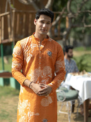 Men's Mustard Cotton Blend Kurta Pyjama Set