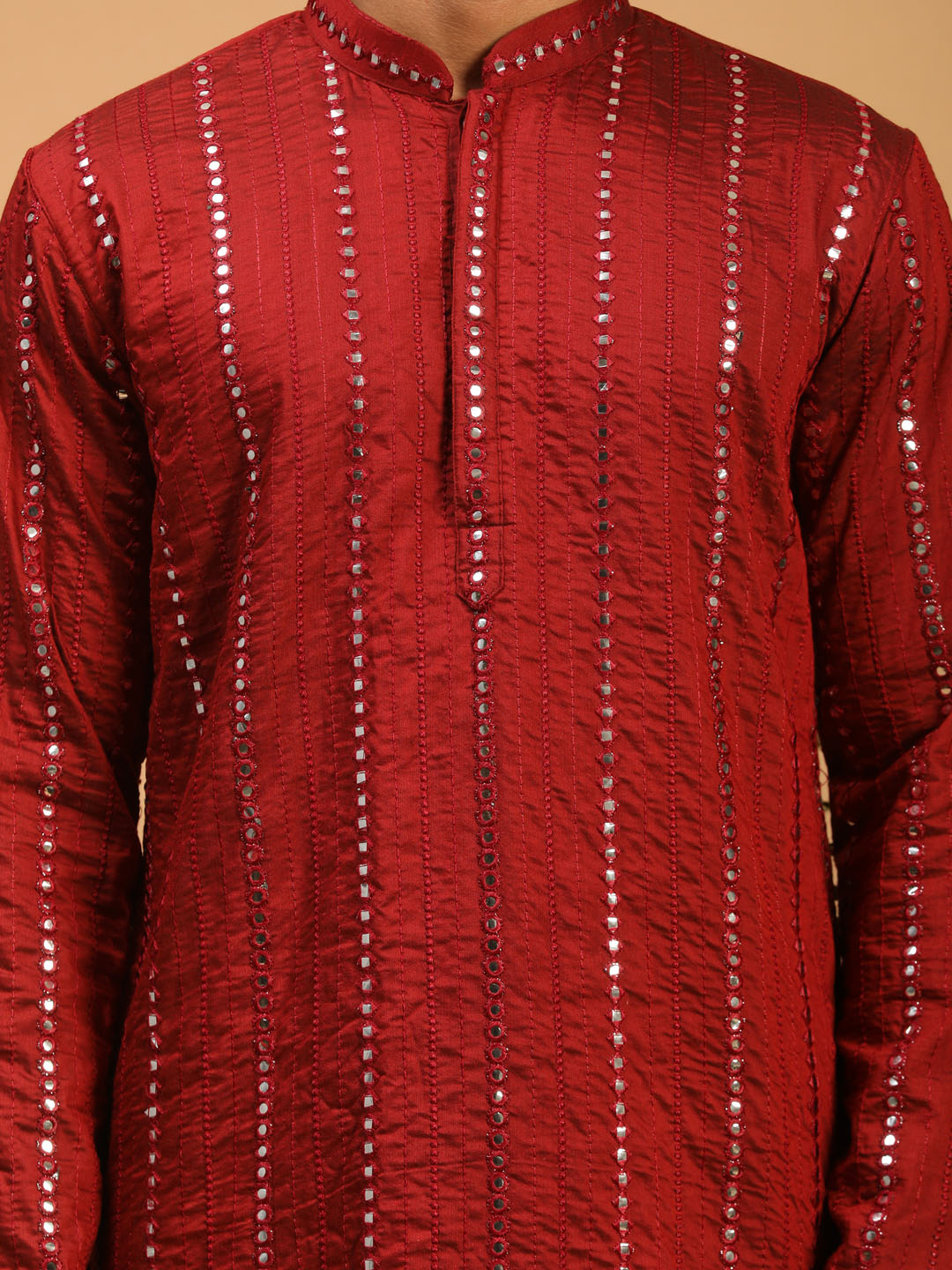 Men's Maroon Viscose Kurta