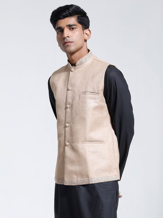 Men's Beige Jute Nehru Jacket