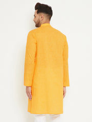 Men's Yellow Cotton Blend Kurta