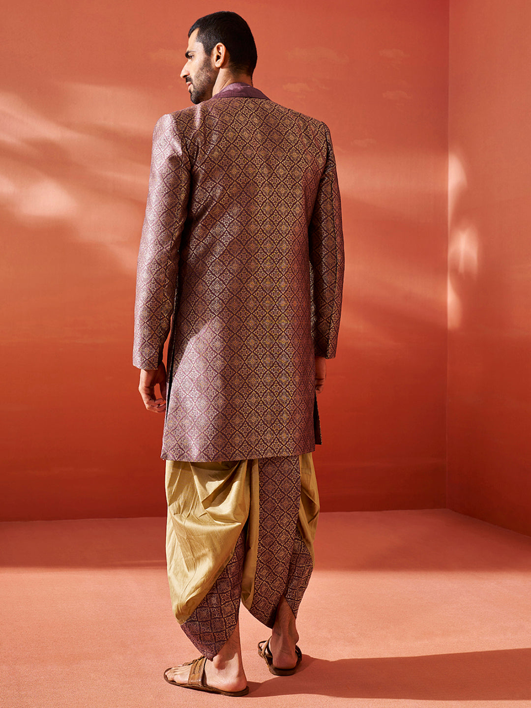 Men's Purple Silk Blend Sherwani Set