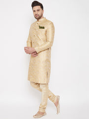 Men's Gold Beige Silk Blend Sherwani Set