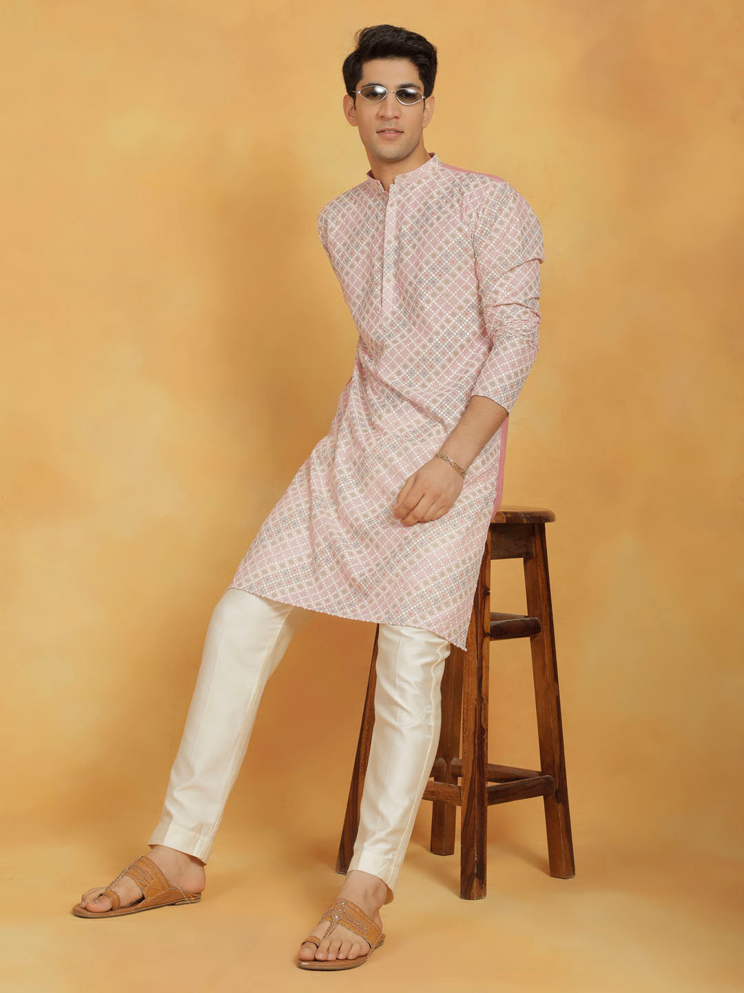 Men's Pink Maslin Kurta