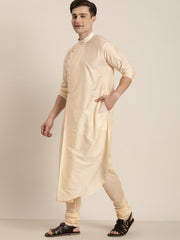 Men's Cream Viscose Blend Kurta Pyjama Set