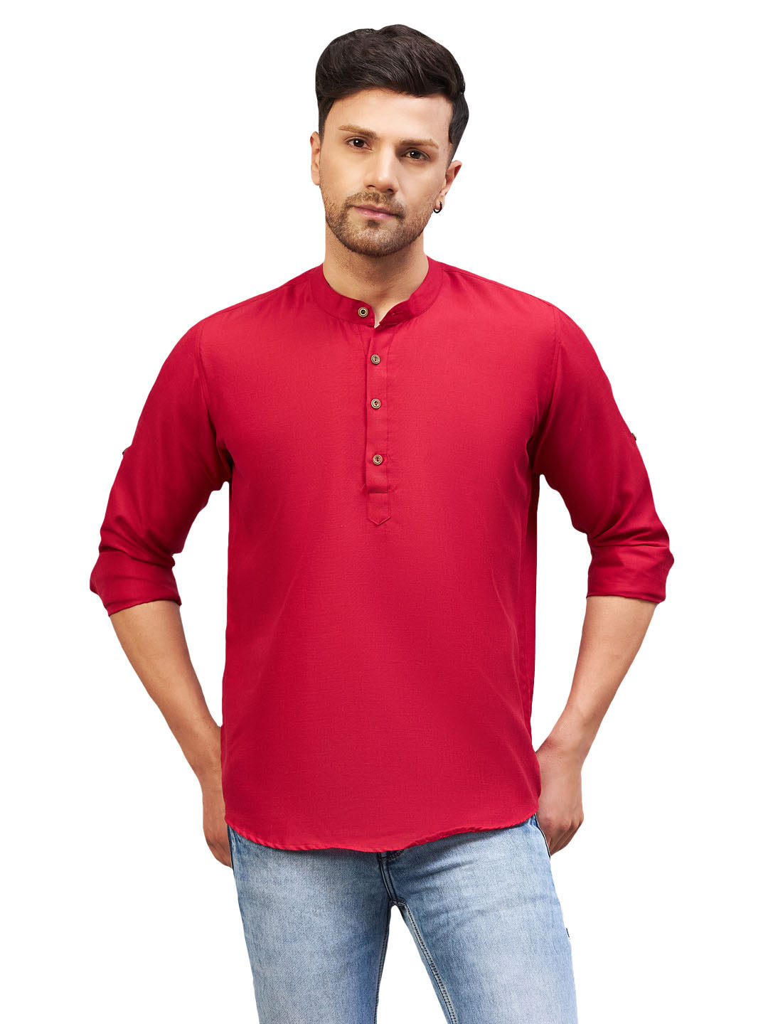 Men's Maroon Cotton Blend Kurta