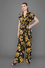 Luna Floral Black And Gold Printed Jumpsuit