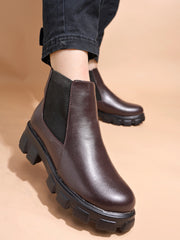 Shoetopia Smart Casual Brown Chelsea Boots For Women & Girls