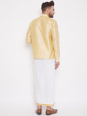 Men's Gold and White Silk Blend Shirt And Mundu