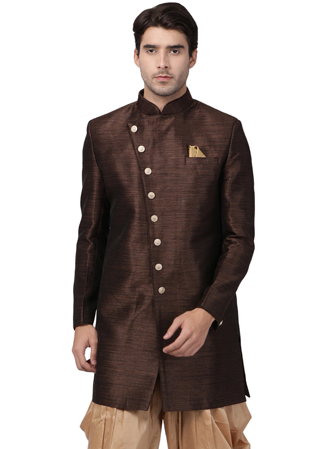 Men's Brown Silk Blend Sherwani Only Top