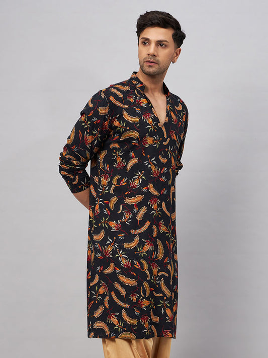 Men's Black Rayon Kurta