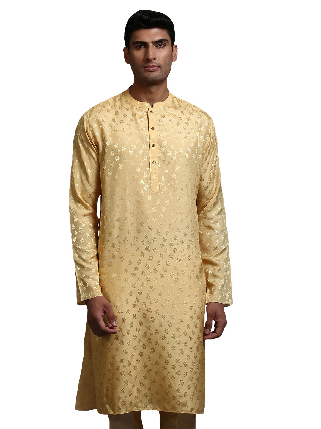 Men's Yellow Silk Blend Kurta