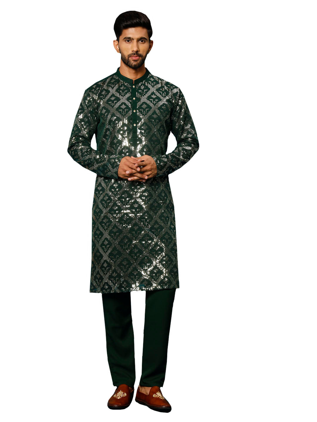 Men's Green Georgette Kurta Pyjama Set