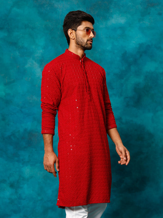 Men's Maroon Rayon Cotton Kurta