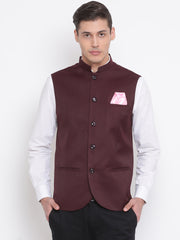 Men's Maroon Cotton Silk Nehru Jacket