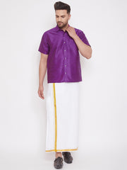 Men's Purple Silk Blend Ethnic Shirt