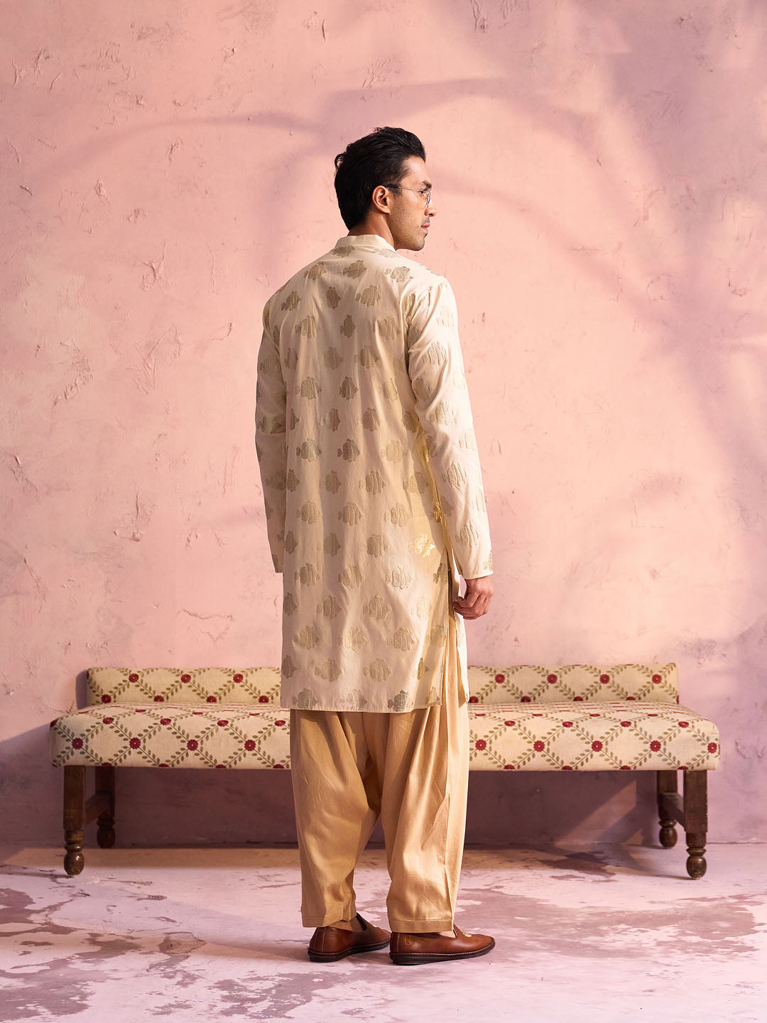 Men's Gold And Rose Gold Viscose Kurta and Patiala Set