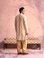 Men's Gold And Rose Gold Viscose Kurta and Patiala Set