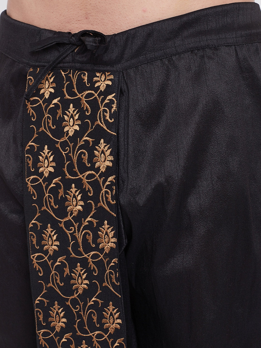 Men's Black Silk Blend Embroidered Dhoti