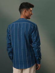 Men's Blue Cotton Ethnic Shirt