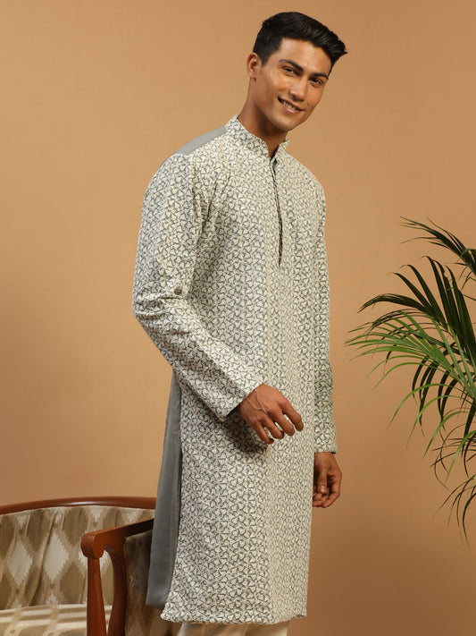 Men's Grey Georgette Kurta