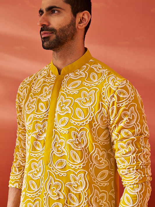 Men's Mustard Georgette Kurta And Patiala Set