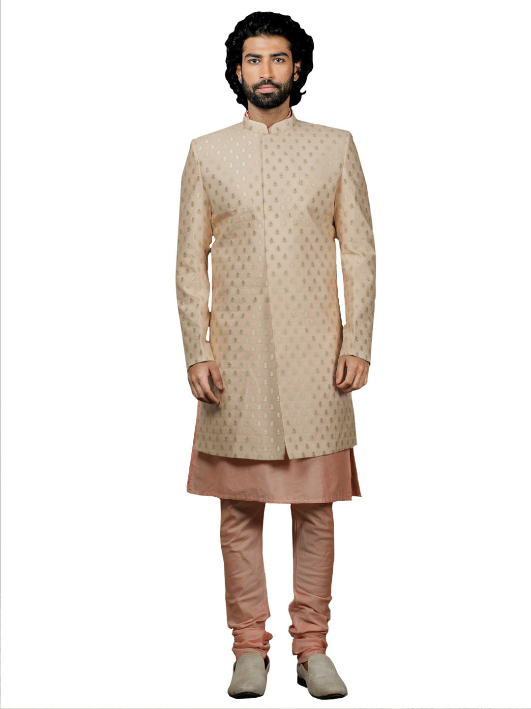 Men's Peach Viscose Sherwani Set