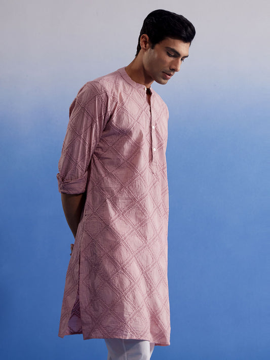 Men's Pink Cotton Kurta