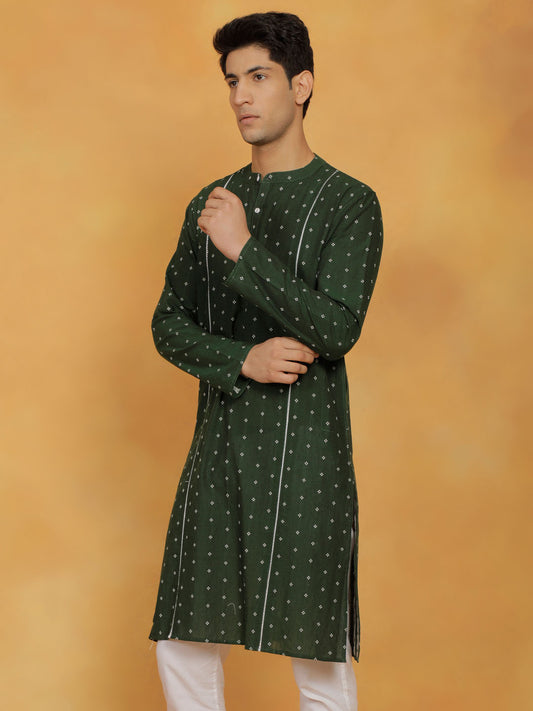 Men's Bottle Green Cotton Kurta