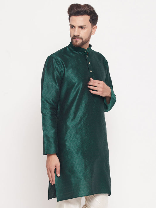 Men Green Silk Blend Kurta