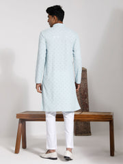 Men's Aqua Rayon Kurta And Pyjama Set