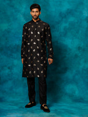 Men's Black Cotton Blend Kurta Pyjama Set