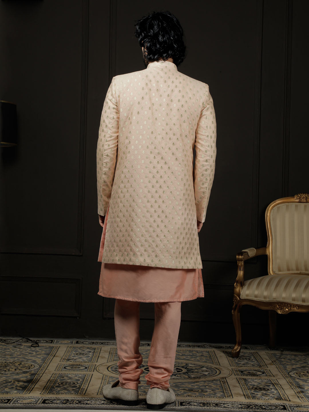 Men's Peach Viscose Sherwani Set