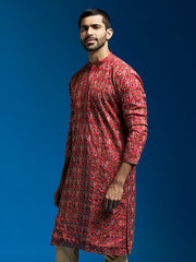 Men's Red Chinon Kurta