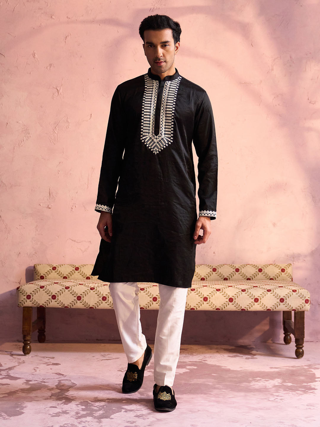 Men's Black Moonga Silk Kurta