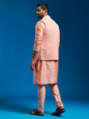 Men's Pink Viscose Jacket,Kurta And Pyjama Set.