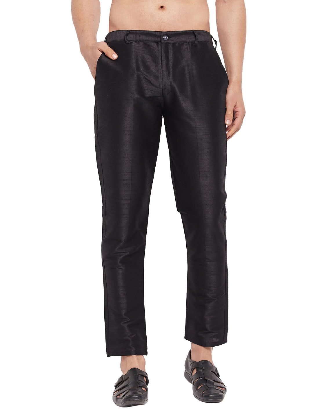 Men's Black Silk Blend Pant Style Pyjama