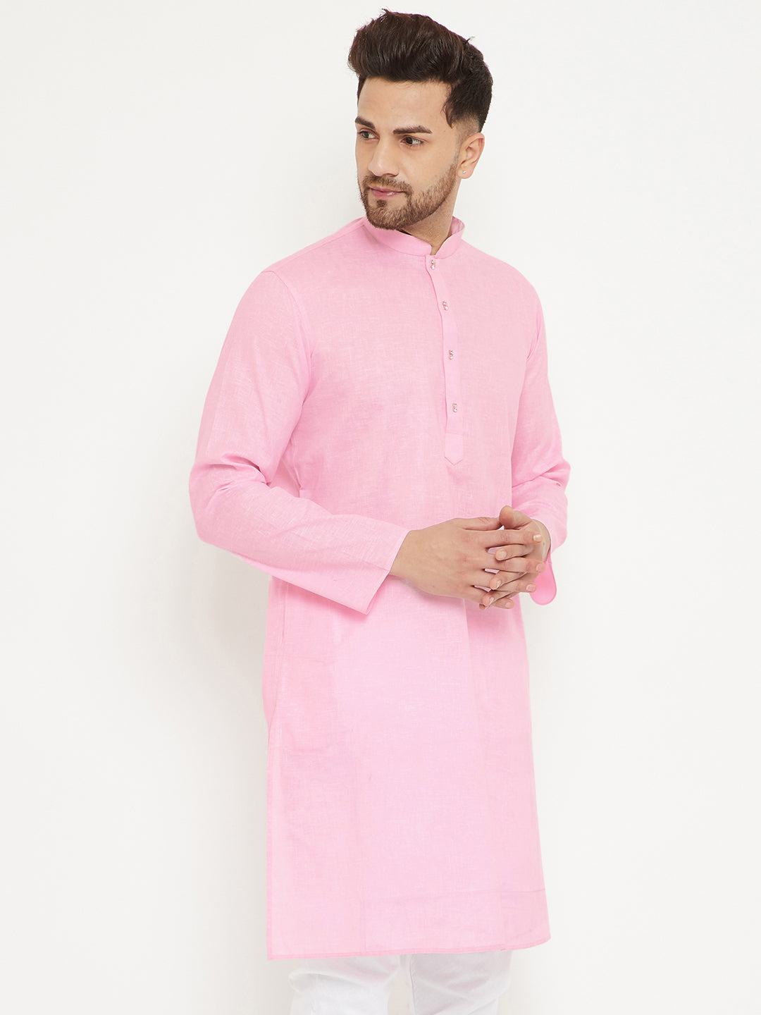 Men's Pink Cotton Blend Kurta