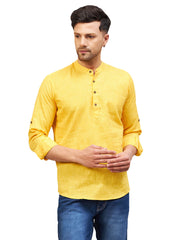 Men's Yellow Cotton Blend Kurta