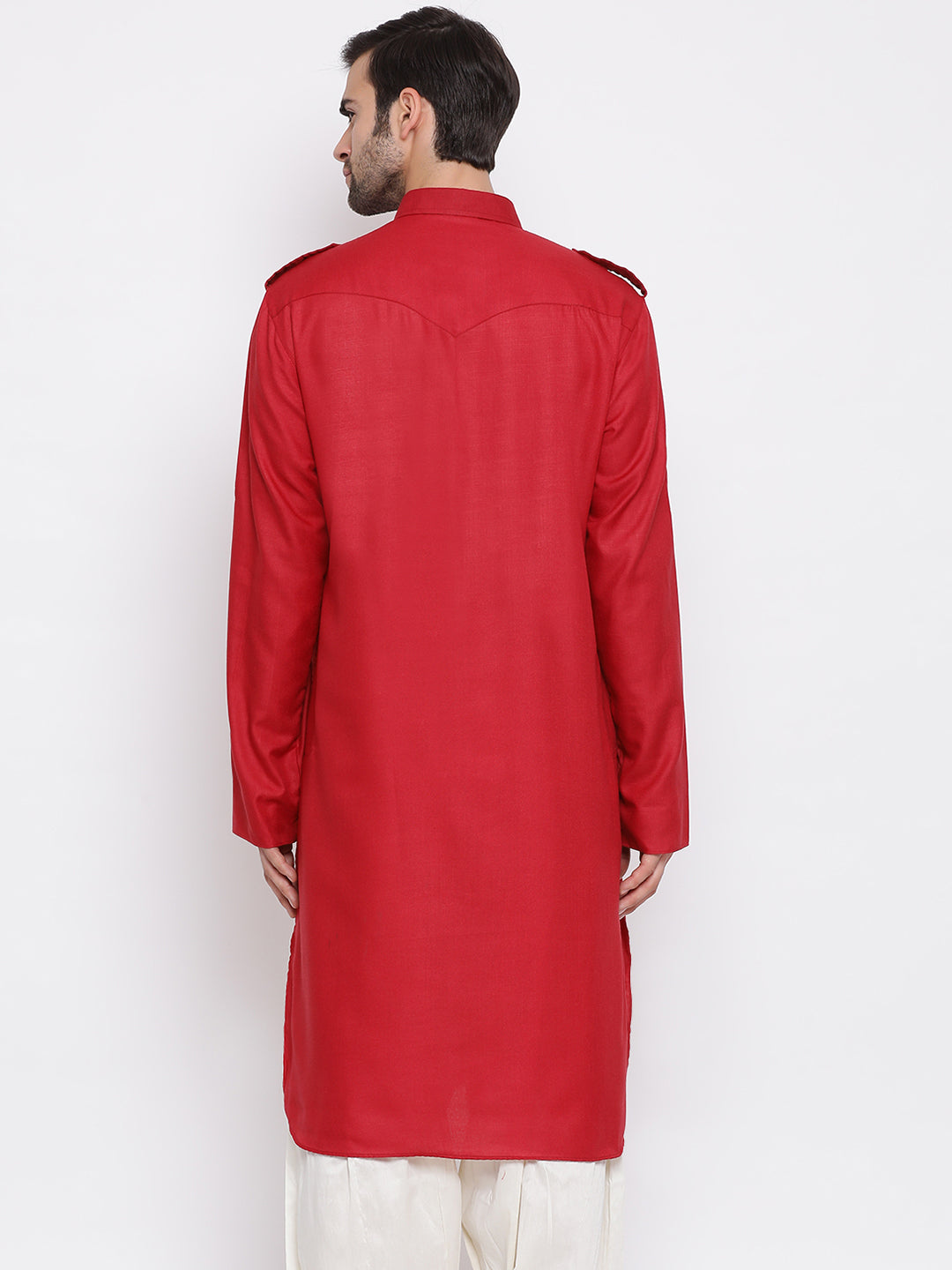 Men's Maroon Cotton Blend Pathani Kurta