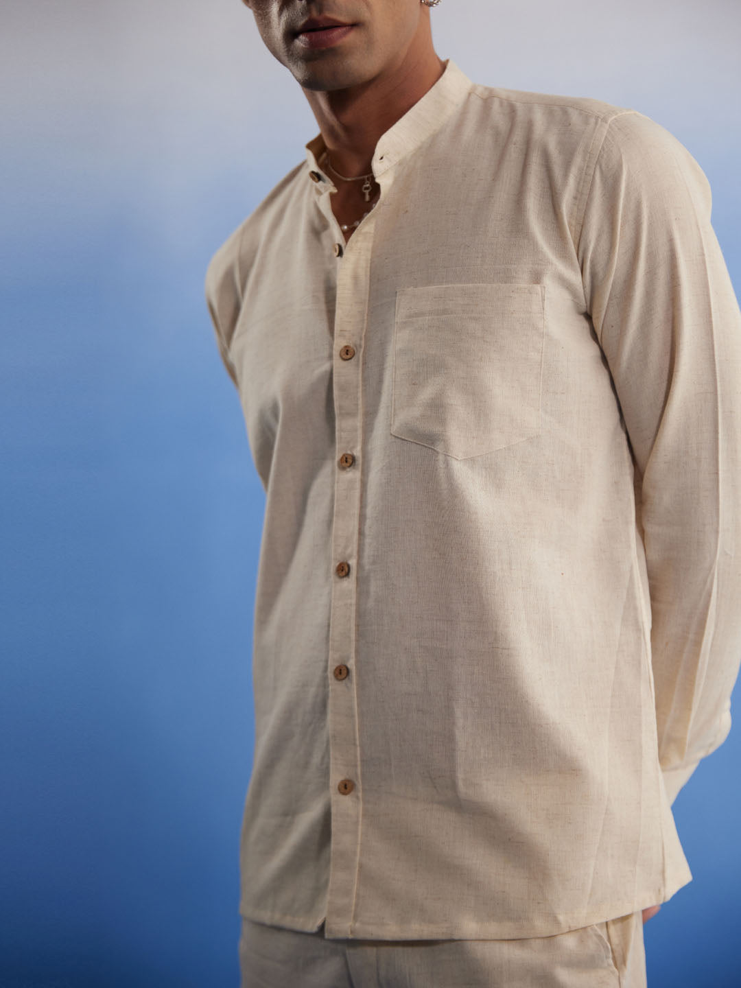 Men's Cream Cotton Ethnic Shirt