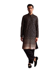 Men's Black Georgette Kurta and Patiala Set