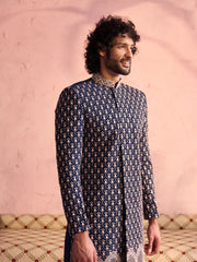 Men's Navy Blue And Pink Georgette Sherwani Only Top