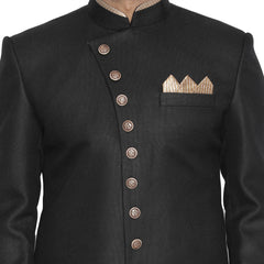 Men's Black Polyester Lurex Blend Sherwani Only Top