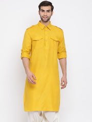 Men's Mustard Cotton Blend Pathani Kurta