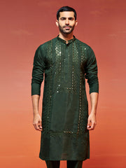 Men's Bottle Green Silk Blend Kurta