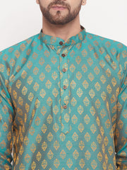 Men Turquoise Silk Blend Kurta